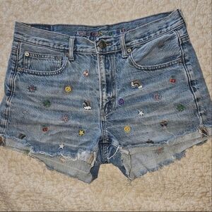 American Eagle Outfitters Blue Embroidered Jean Shorts